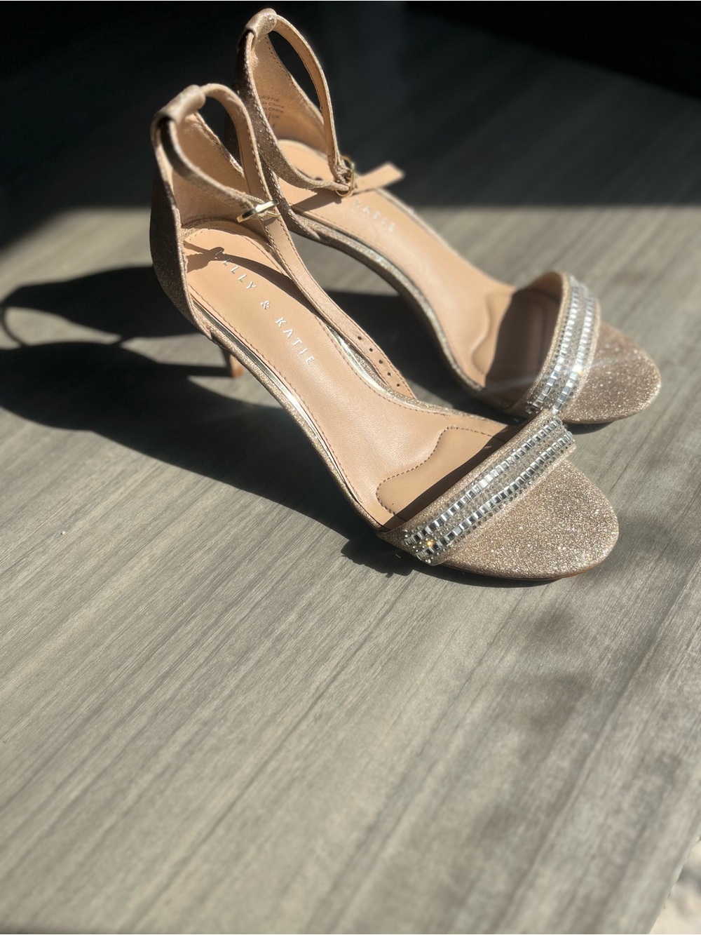 Kelly & Katie Glitter Ankle-Strap Heels in Rose Gold for Wedding, Prom, Formal